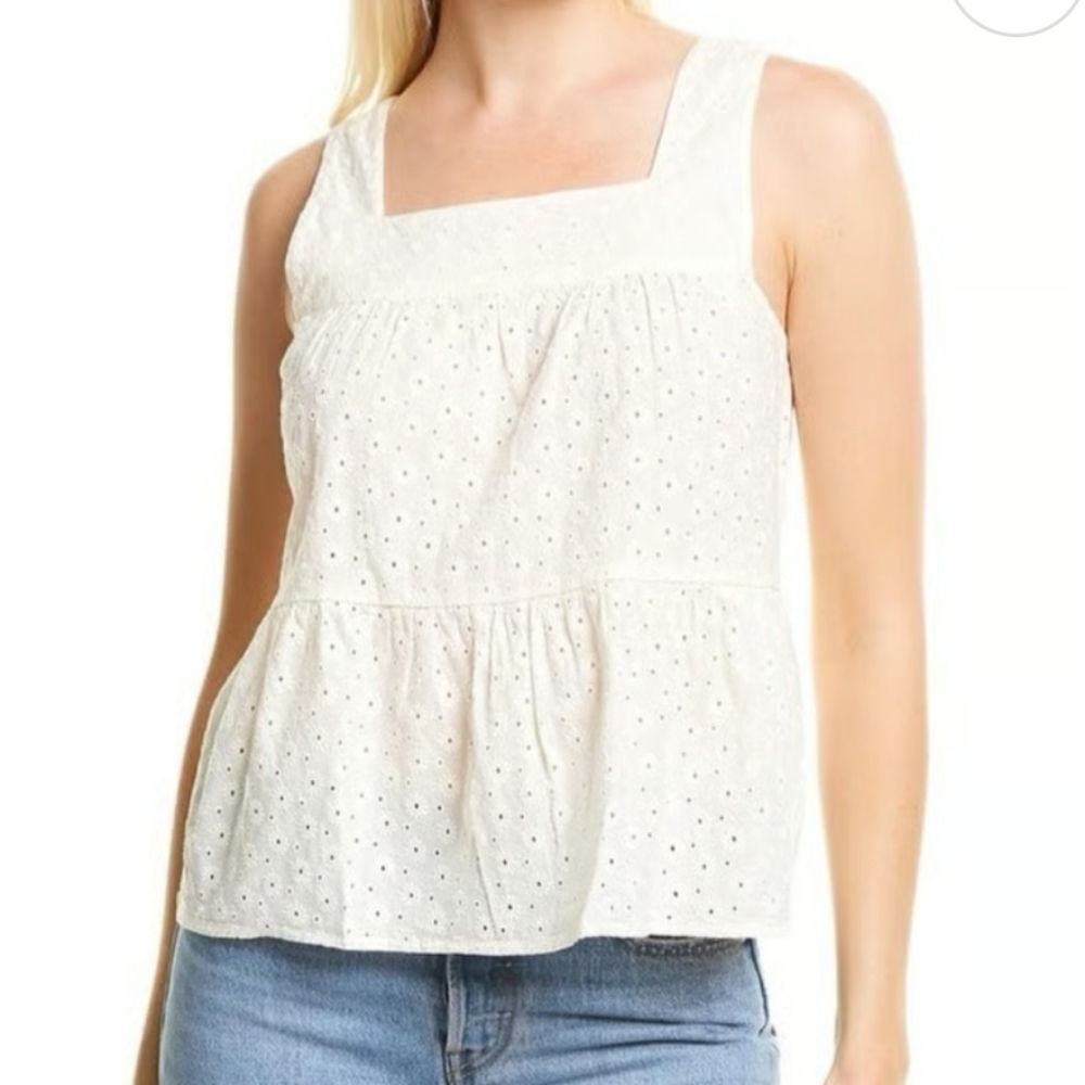 Madewell White Eyelet Square-Neck Sleeveless Blouse